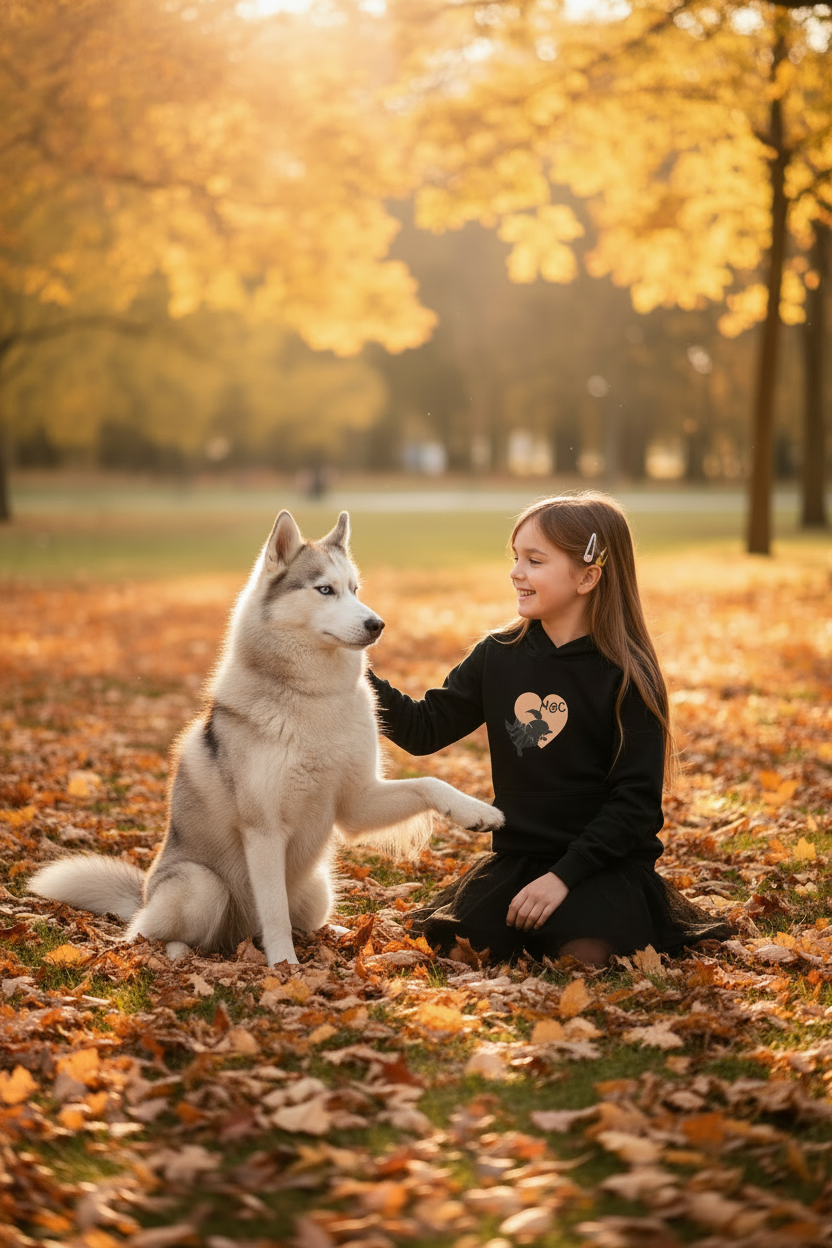 Bambina con Husky nel parco