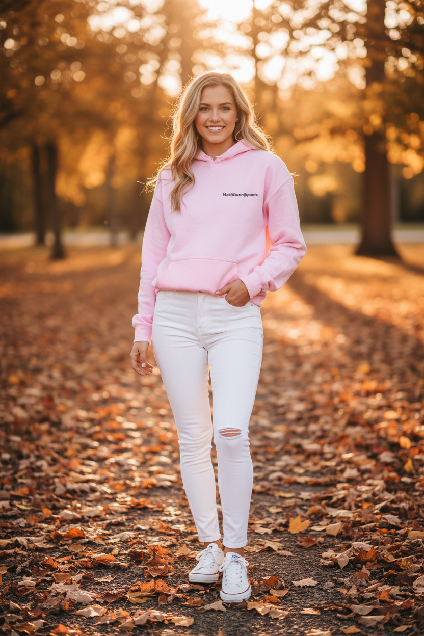 Felpa con cappuccio rosa donna - lifestyle autunnale