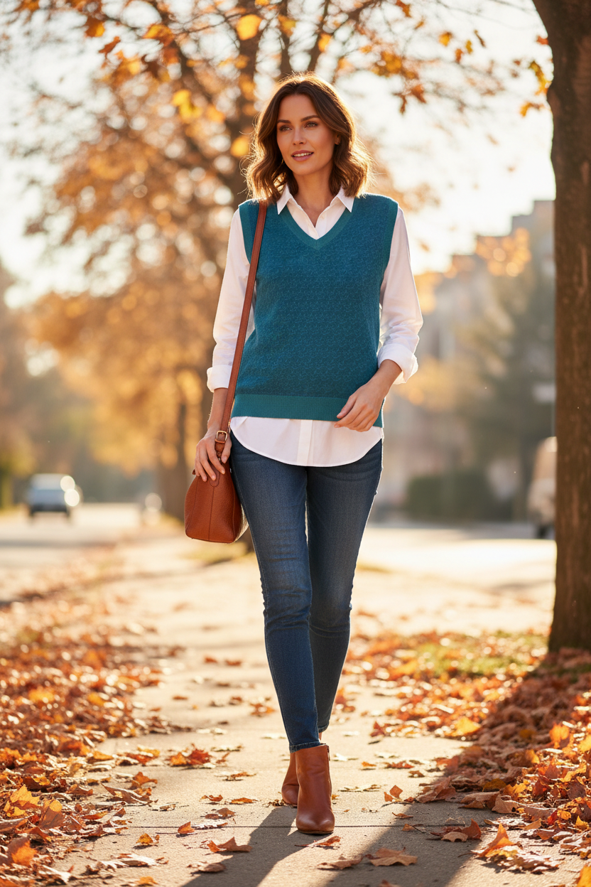 Gilet scollo V donna - look autunnale casual chic