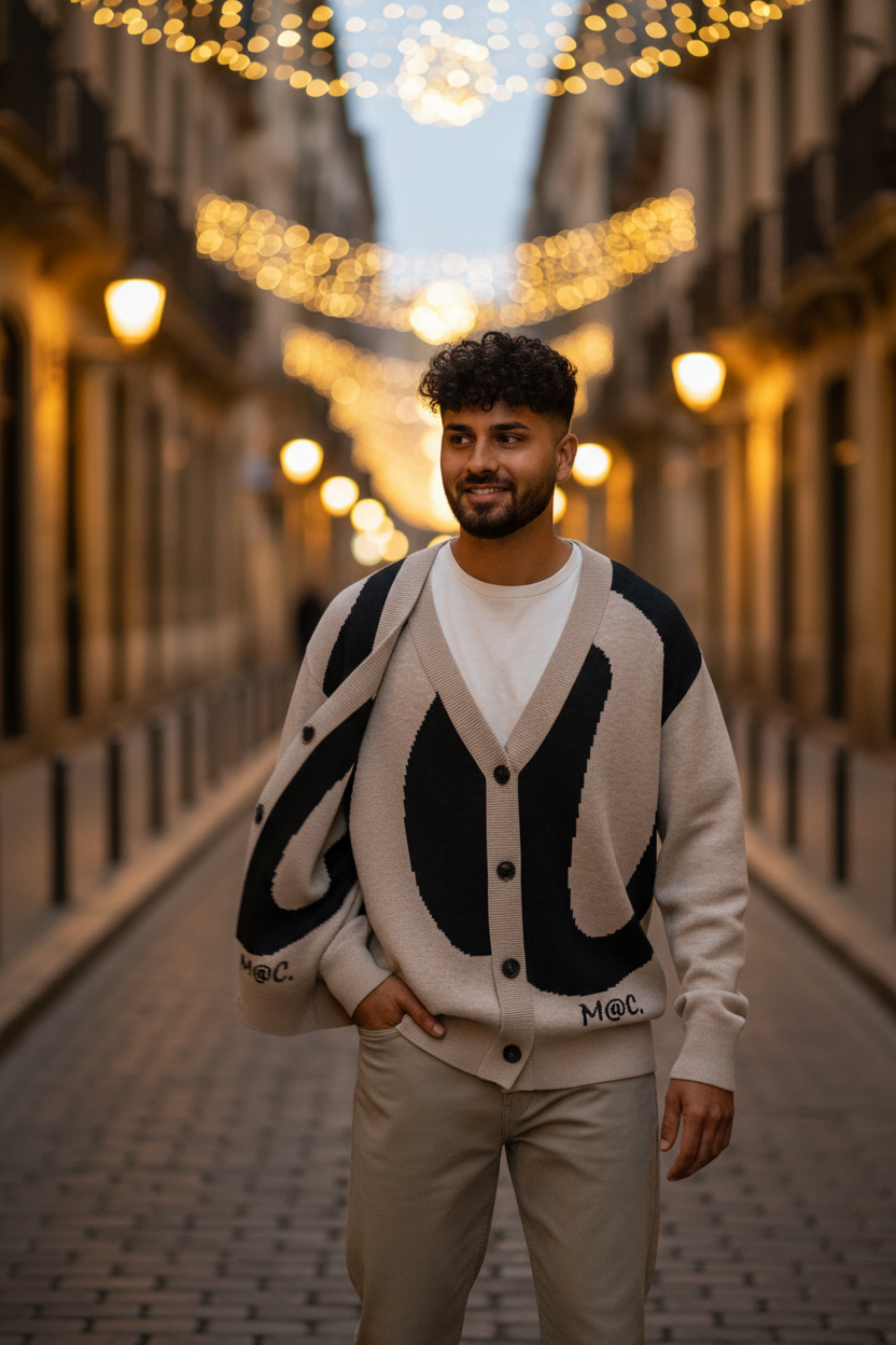 Cardigan unisex con luci natalizie lifestyle
