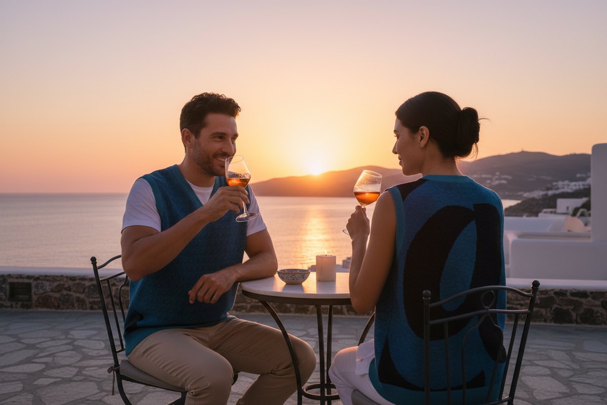 Gilet con scollo a V – lifestyle bar al tramonto